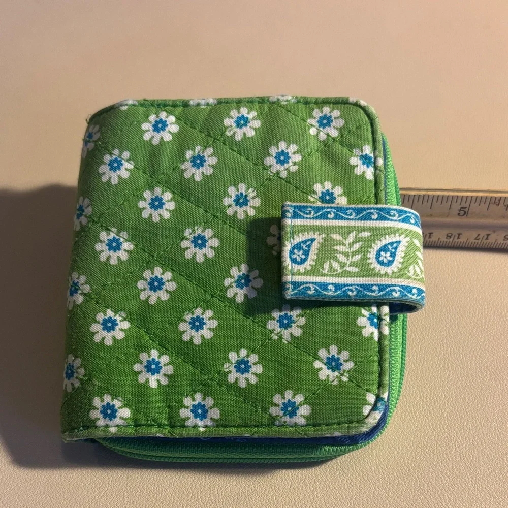 Vera Bradley Green Floral Quilted Wallet with Blue Snap Tab